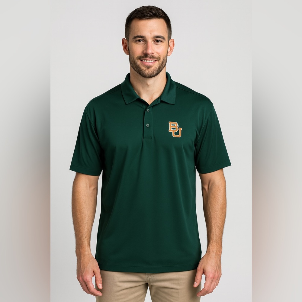 Baylor University Port Authority Men's Dark Green Polo with BU logo